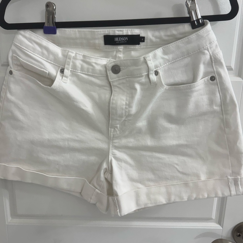 Hudson Jeans Women's Mid Rise Premium White Denim Short Cuffed Hem